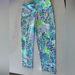 Lilly Pulitzer Multicolor Floral Capri Leggings in Aqua, Lime & Lavender